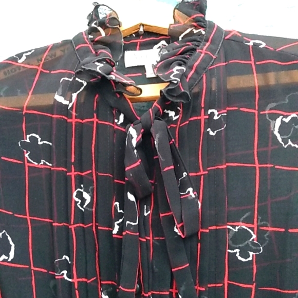 SEXY Sheer Size Large Vintage 70s CIRCLE SKIRT Tied Ruffled Neck Cuffs Dress - Picture 4 of 9